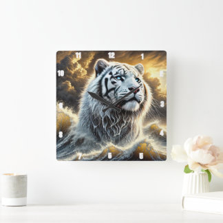 Reloj Cuadrado Majestuoso fondo oceánico de tormenta de tigre bla