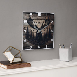 Reloj Cuadrado Majestuoso Muro De Moose Arte Con Fondo Natural