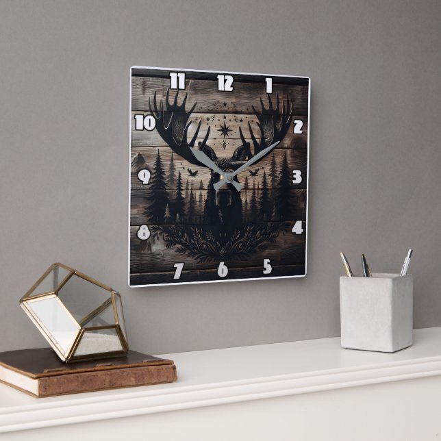 Reloj Cuadrado Majestuoso Muro De Moose Arte Con Fondo Natural (Oficina)