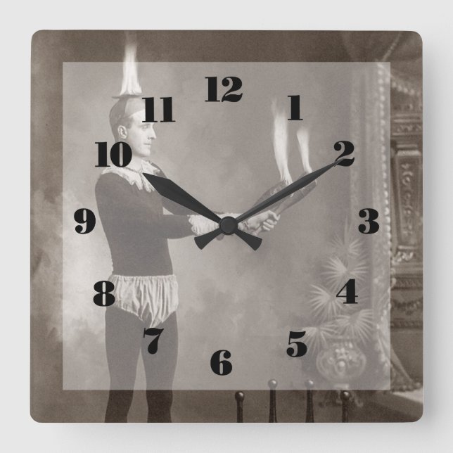 Reloj Cuadrado Malabarista de Fuego Vintage (Anverso)