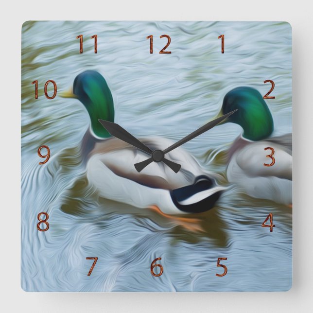 Reloj Cuadrado Mallard Ducks (Anverso)