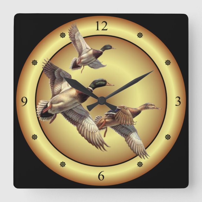 Reloj Cuadrado Mallards ~ Wild Ducks ~ Anas platyrhynchos ~  (Anverso)