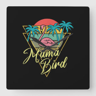 Reloj Cuadrado Mama Bird Flamingo Sunset Palm Tree Beach 80