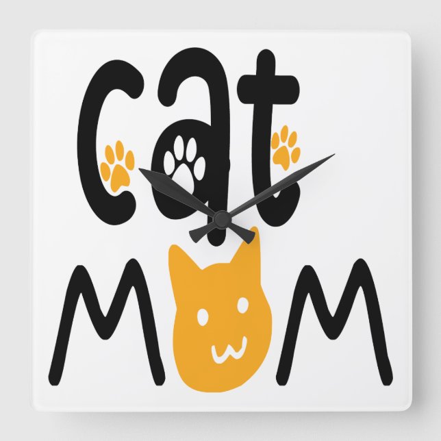 RELOJ CUADRADO MAMÁ DE GATO NEGRO Y AMARILLO DICE (Anverso)