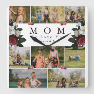 Reloj Cuadrado Mamá floral botánica moderna 8 regalos de Collag