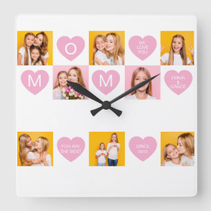 Reloj Cuadrado Mamá Te Amamos Nombres de Niños 8 Fotocollage Cora