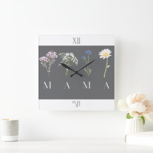 Reloj Cuadrado Mama Wildflower Día de la Madre y Cumpleaños