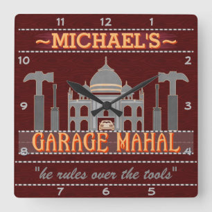 Reloj Cuadrado Man Cave Funny Garage Mahal Tools   Nombre persona
