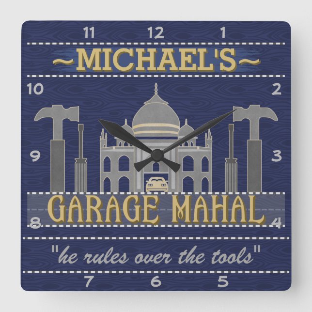 Reloj Cuadrado Man Cave Funny Garage Mahal Tools | Nombre persona (Anverso)