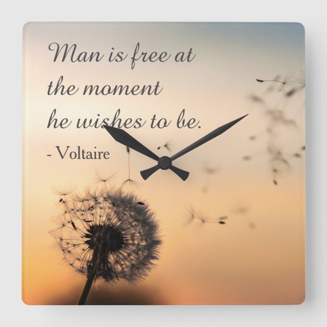 Reloj Cuadrado Man is Free Voltaire Quote (Anverso)