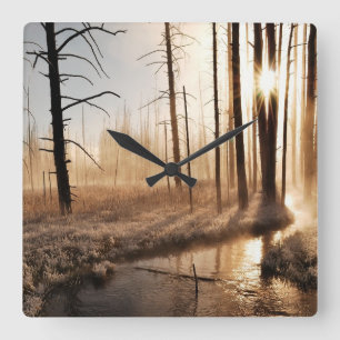 Reloj Cuadrado Mañana escarchada de Yellowstone