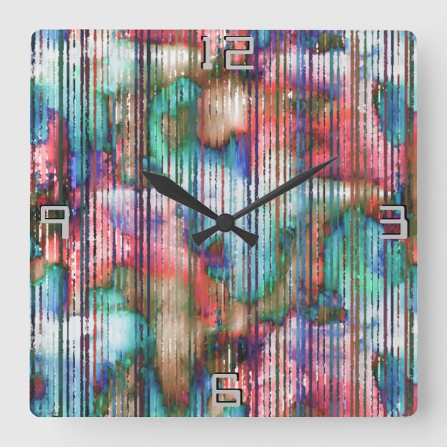 Reloj Cuadrado Manchas de color con rayas rotas, desvanecimiento  (Anverso)