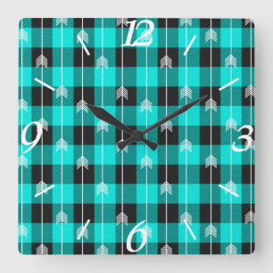 Reloj Cuadrado manchas y flechas verde azuladas