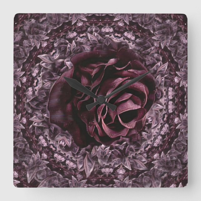 Reloj Cuadrado Mandala de rosa  (Anverso)