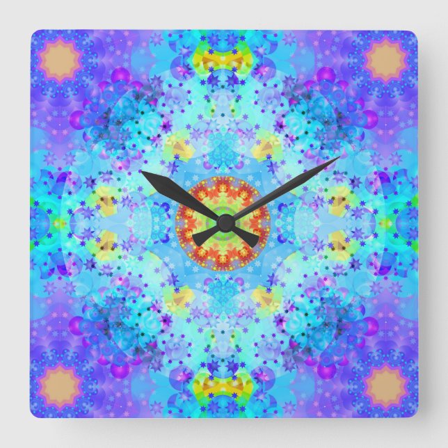 Reloj Cuadrado Mandala del hippy de la estrella azul modelada (Anverso)