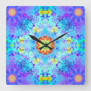 Reloj Cuadrado Mandala del hippy de la estrella azul modelada