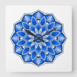 Reloj Cuadrado Mandala en azul