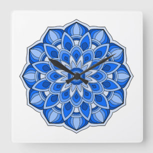 Reloj Cuadrado Mandala en azul