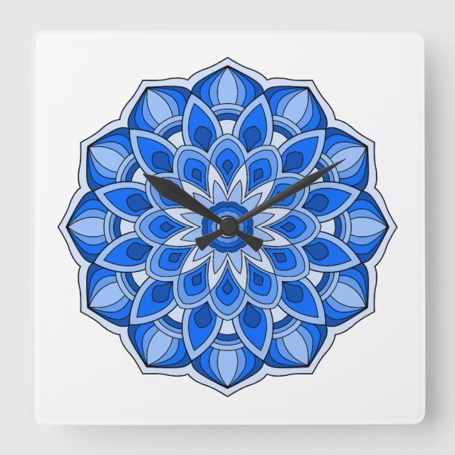 Reloj Cuadrado Mandala en azul (Anverso)