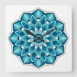 Reloj Cuadrado Mandala en verde verde azulado