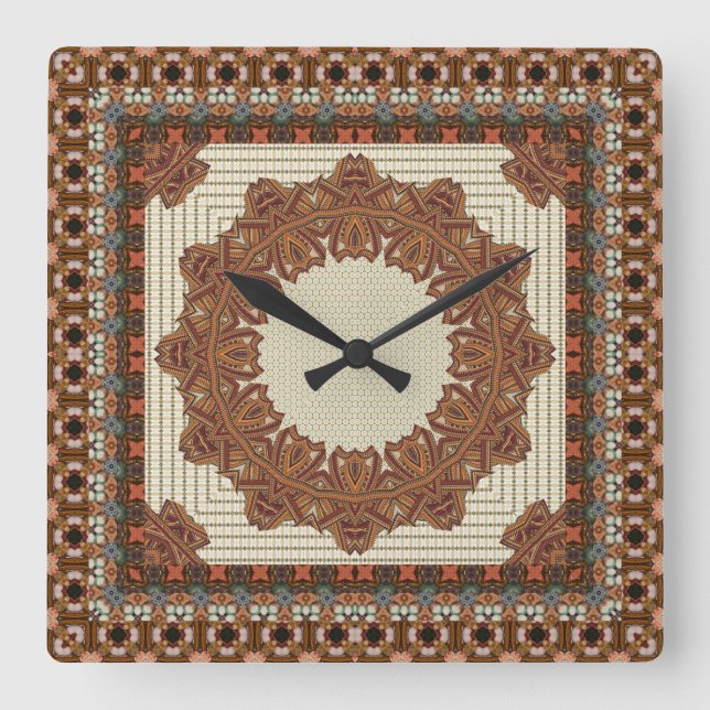 Reloj Cuadrado Mandala enmarcada geométrica étnica imponente (Anverso)