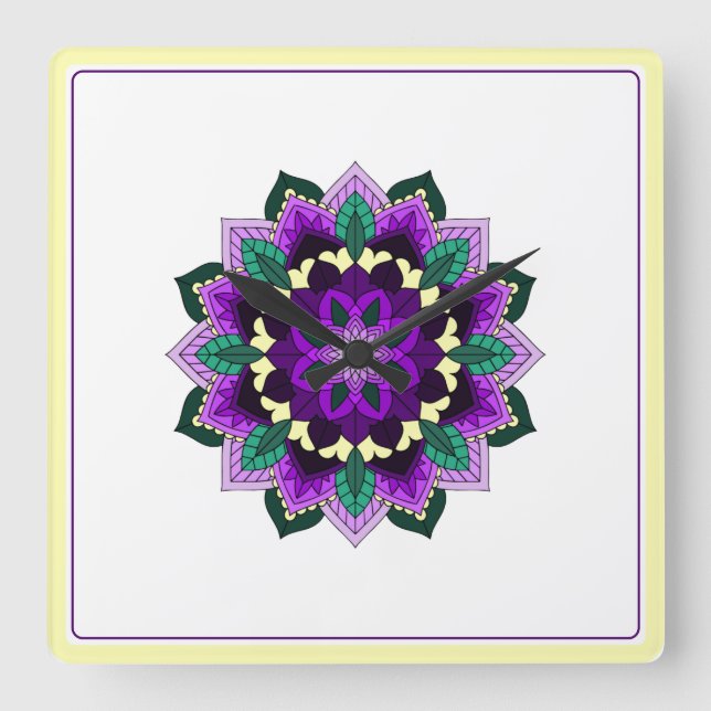 Reloj Cuadrado Mandala in purple (Anverso)