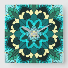 Reloj Cuadrado Mandala Pattern 02 in aqua Square Wall Clock