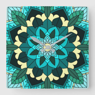 Reloj Cuadrado Mandala Pattern 02 in aqua Square Wall Clock