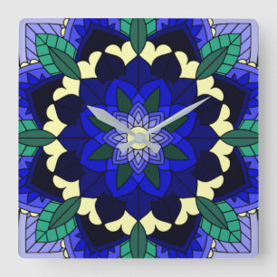 Reloj Cuadrado Mandala Pattern 02 in dark blue