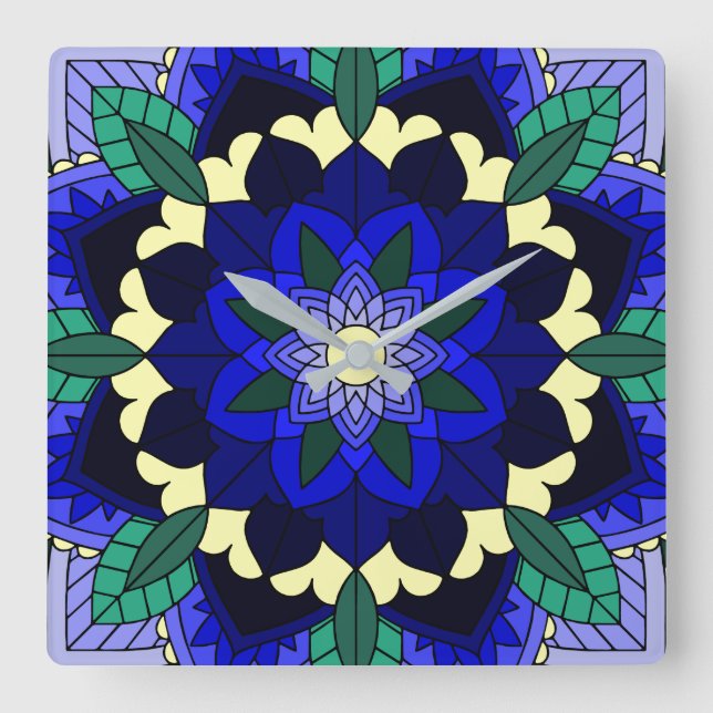 Reloj Cuadrado Mandala Pattern 02 in dark blue (Anverso)