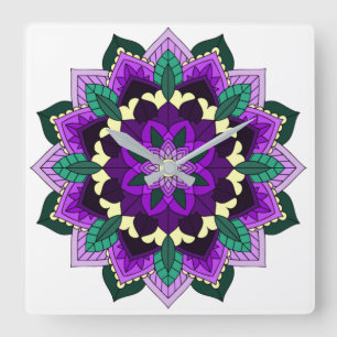 Reloj Cuadrado Mandala Pattern 02 in purple