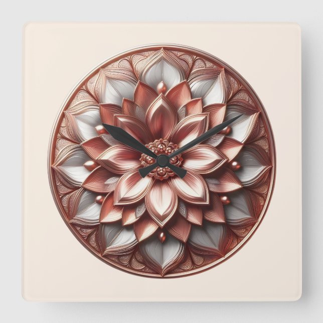 Reloj Cuadrado mandala style ornament, soft red (Anverso)