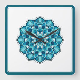 Reloj Cuadrado Mandalas en verde turquesa