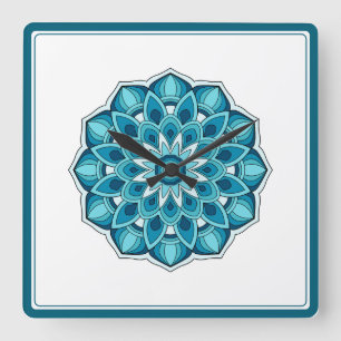 Reloj Cuadrado Mandalas en verde turquesa