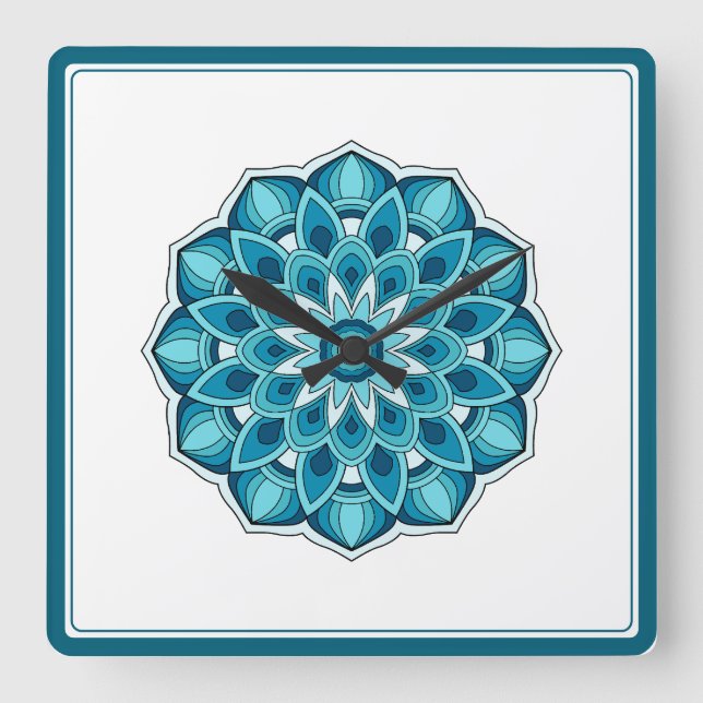 Reloj Cuadrado Mandalas en verde turquesa (Anverso)