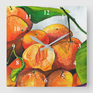 Reloj Cuadrado Mandarin orange watercolor fruit art