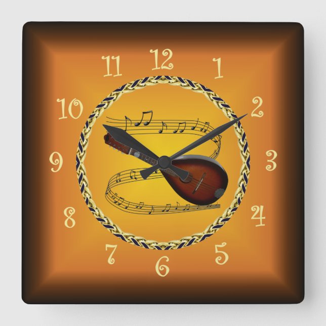 Reloj Cuadrado Mandolin 01 En Naranja De Desplazamiento Musical Y (Anverso)