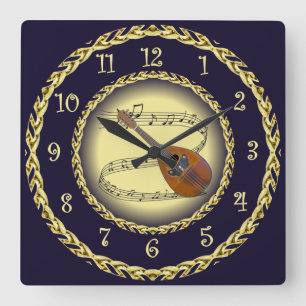Reloj Cuadrado Mandolin 02 ~ Desplazamiento musical ~ Oro/Azul ma
