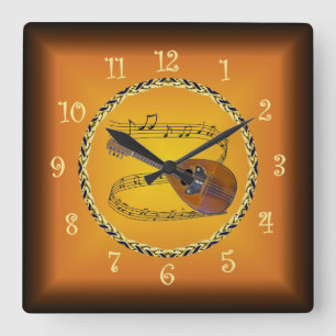 Reloj Cuadrado Mandolin 02 En Desplazamiento Musical y Naranja Rú
