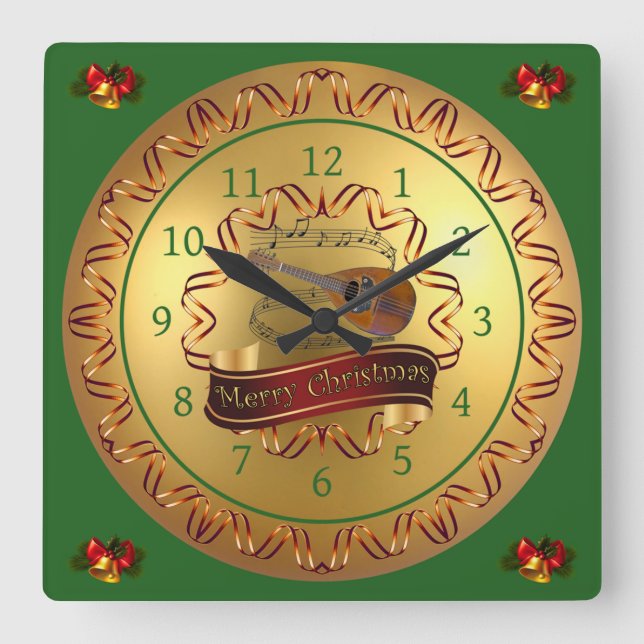 Reloj Cuadrado Mandolin 02~ Musical Scroll ~ “Merry Christmas”  (Anverso)