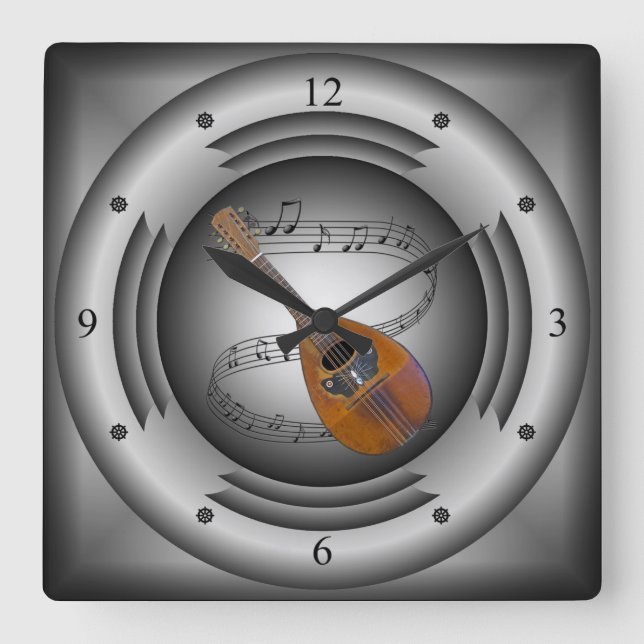 Reloj Cuadrado Mandolin ~ Musical Scroll ~ Silver Speaker ~ (Anverso)