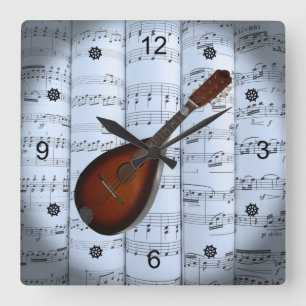 Reloj Cuadrado Mandolin~Rolled Sheet Music~Blue Tint Background ~