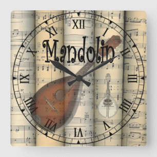 Reloj Cuadrado Mandolin ~ Rolled Vintage Sheet Music ~ Unique ~