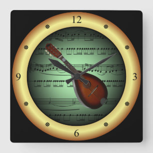 Reloj Cuadrado Mandolin ~ Sheet Music ~ Green/Gold Background ~