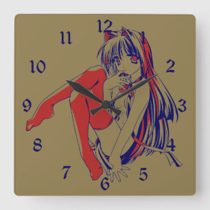 Reloj Cuadrado Manga americana Neko Catgirl Kawaii Anime
