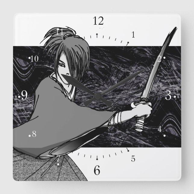 Reloj Cuadrado Manga Japón del SAMURAI (Anverso)
