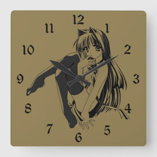 Reloj Cuadrado Manga, Neko Catgirl Furry Kawaii Loli