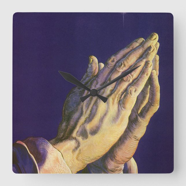 Reloj Cuadrado Manos antiguas rezando con la estrella de Belén (Anverso)