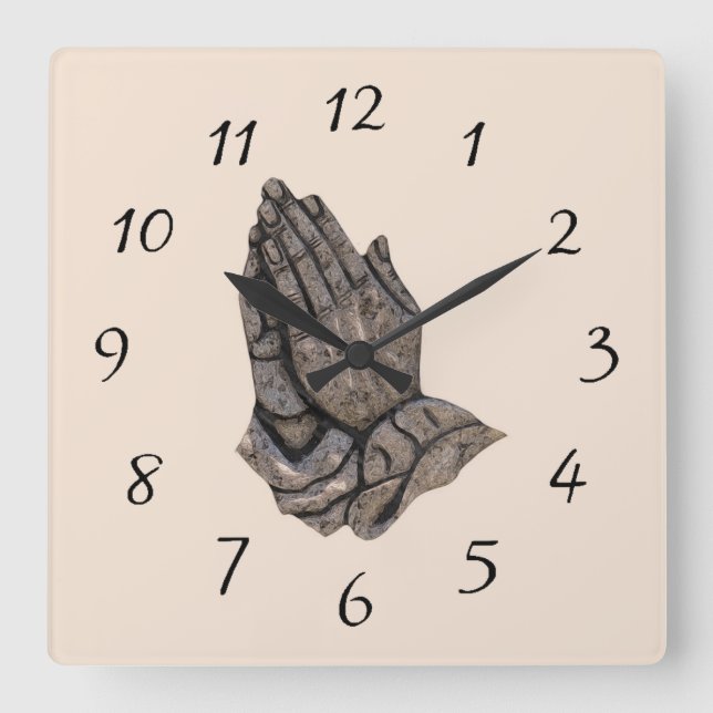 Reloj Cuadrado Manos de oración metálicas (Anverso)