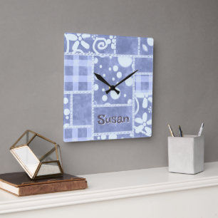 Reloj Cuadrado Manta Loca de Cuadrillé Azul Floral Personalizado